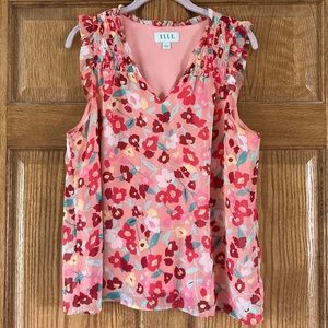 Cute Elle Peach & Floral Crinkle Texture Tank Top Large